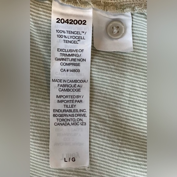 Tilley pale green pin striped, summer, button down shirt. Lg, lyocel - Picture 8 of 9